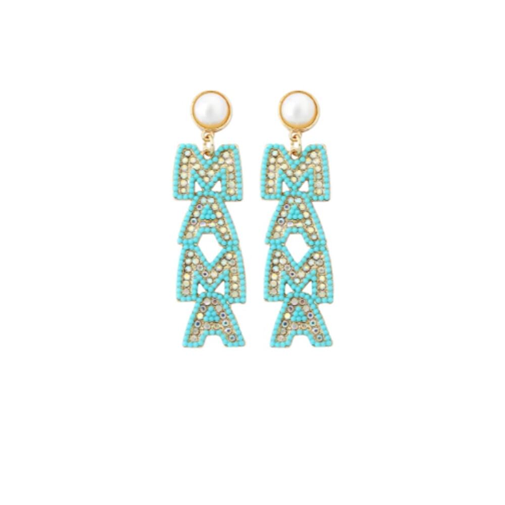 MAMA‎ Rhinestone Earrings Blue